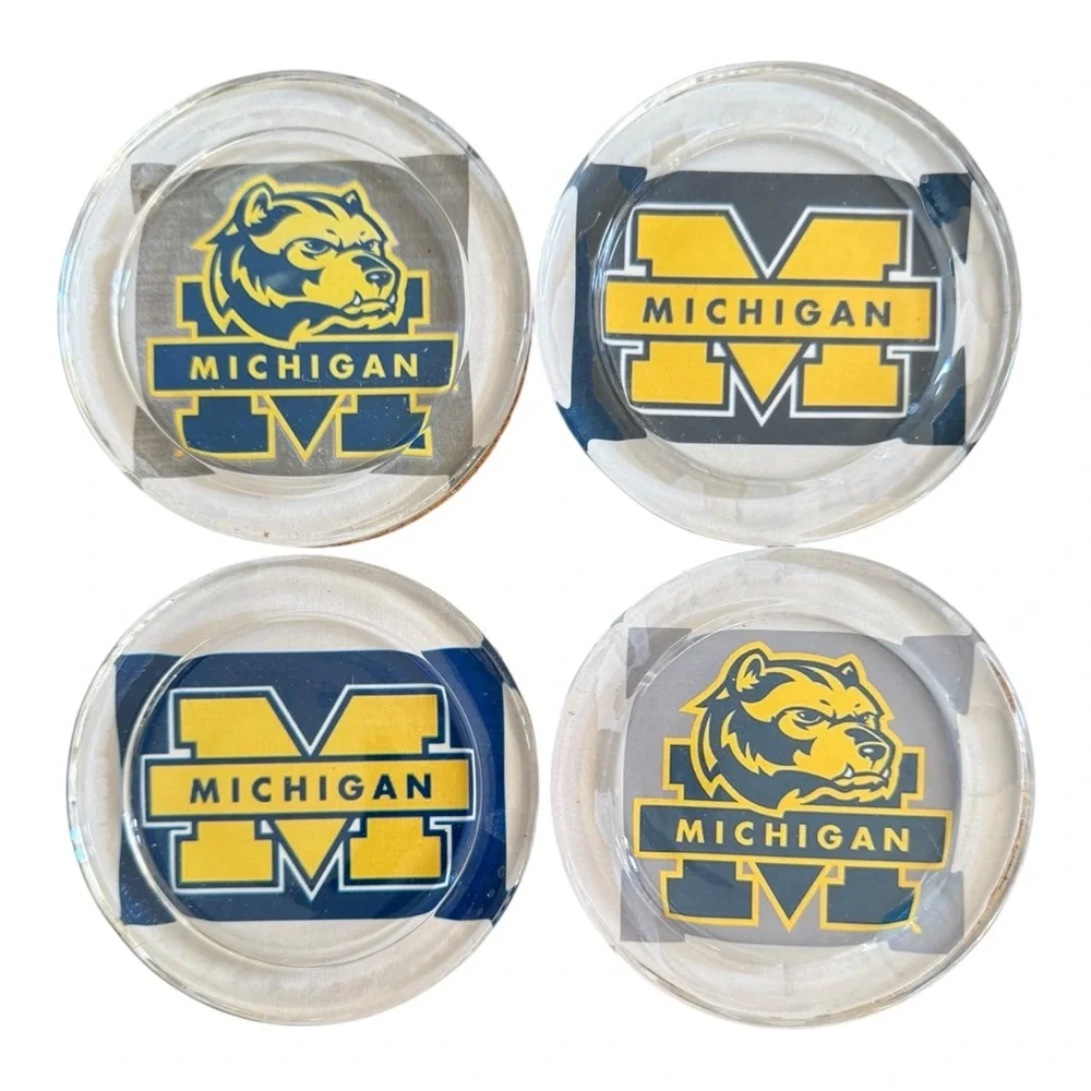 University of Michigan Wolverines Set of 4 Glass Coasters Cork-Backing